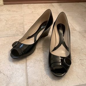 Black Patent Leather Wedges, Size 10
